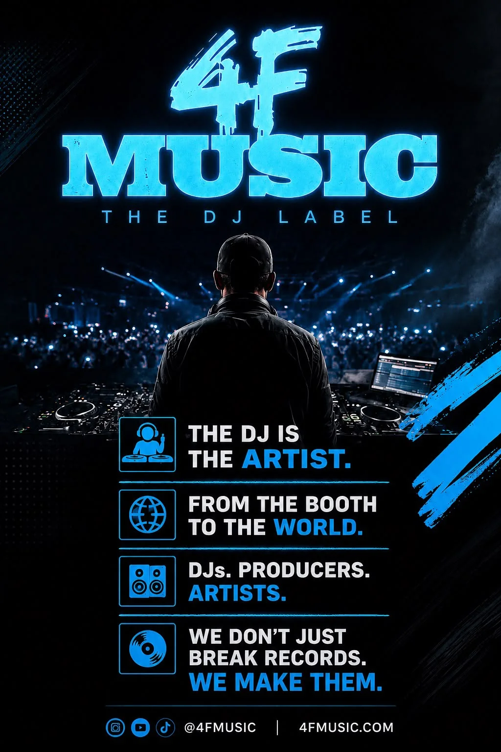 4F Music DJ performing for a concert crowd